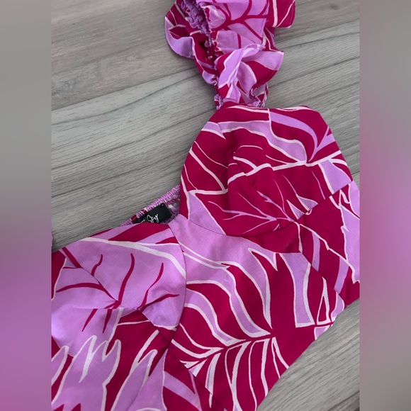 Pink Leaf Print Ruffle Two-Piece Set - Picture 2 of 11